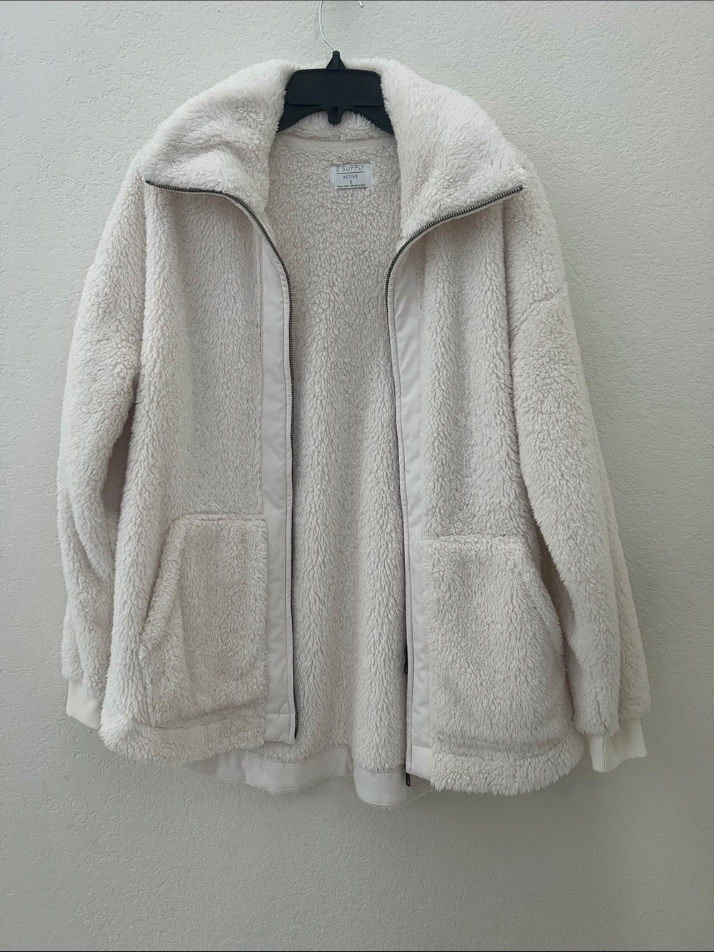 NWOT - Women's Z Supply Ivory Plush Sherpa Zip Jacket size SMALL